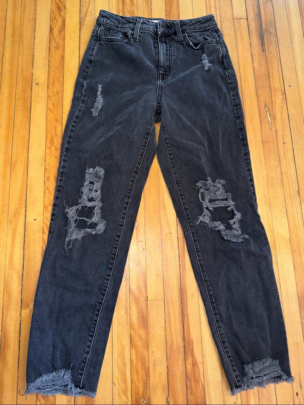 SO Black Distressed High-Rise Mom Jeans